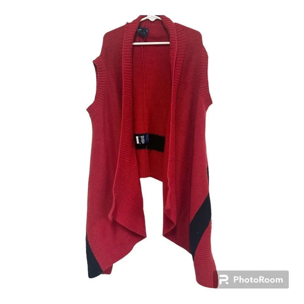 Ralph Lauren Kids Red Blue long Cut Asymmetrical Knit Sleeves Sweater Vest 8-10